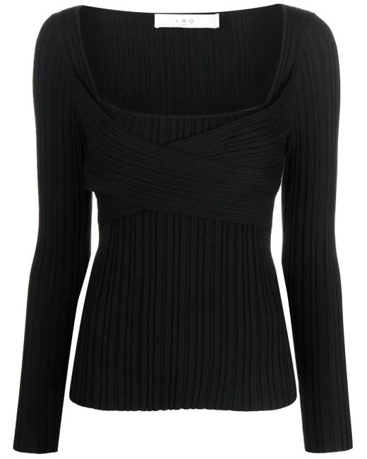 IRO Black Wrap-Design Ribbed Top