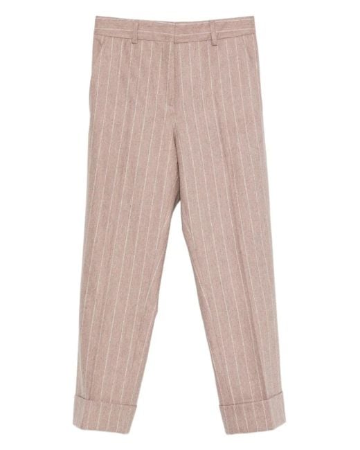 Incotex Natural Pinstripe Wool Trousers