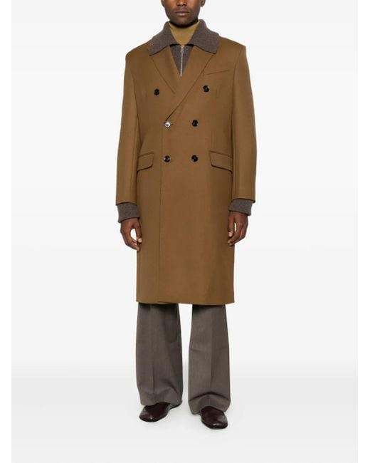 AMI Brown Wool Double-Breasted Coat for men