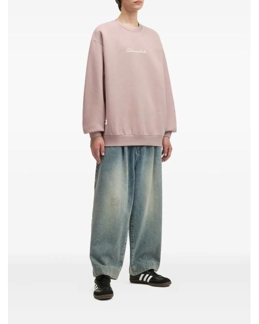 Chocoolate Pink Embroidered Crew-Neck Sweatshirt for men