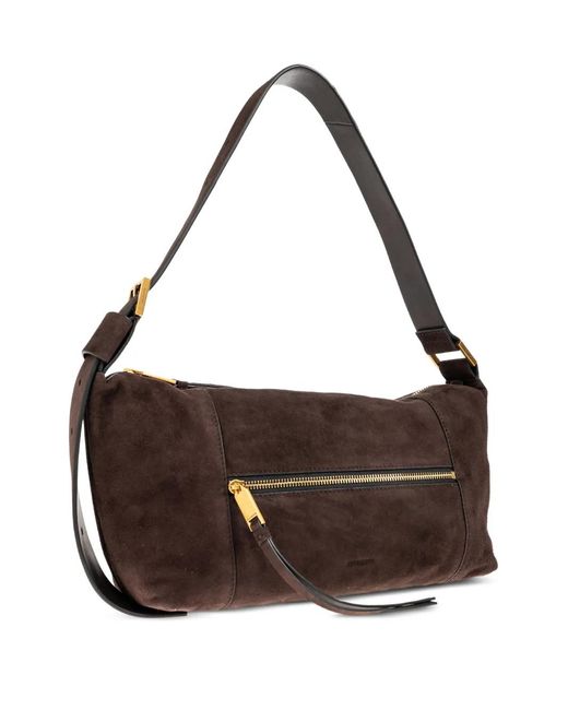 Sac Porté Épaule En Daim À Fermeture Zippée AllSaints en coloris Brown