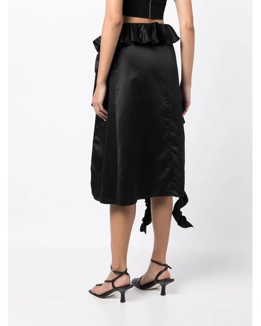 ROKH Black Ruffle-Trim Midi Skirt