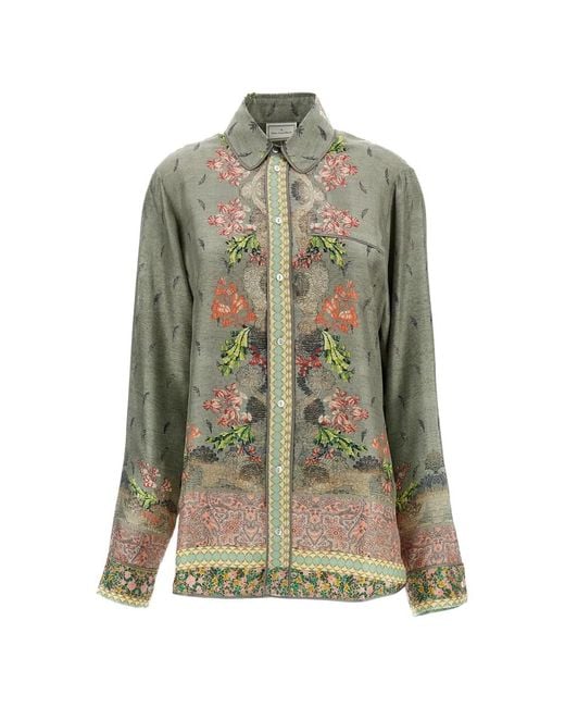 Pierre Louis Mascia Green Aloe Floral-Print Button-Up Shirt