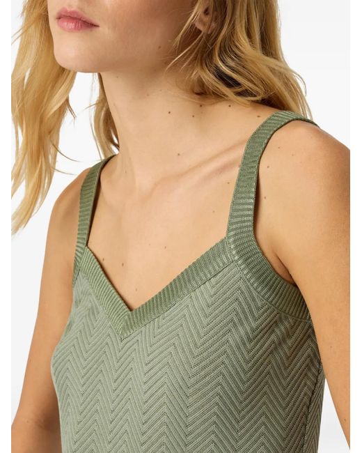 Missoni Green V-Neck Chevron-Pattern Tank Top