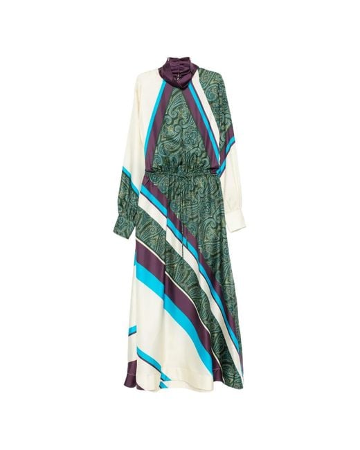 ALÉMAIS Blue Joni Paisley-Print Striped Midi Dress