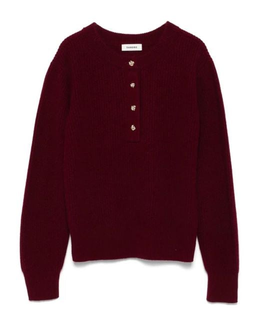 Sandro Red Gerippter Pullover Mit Knöpfen
