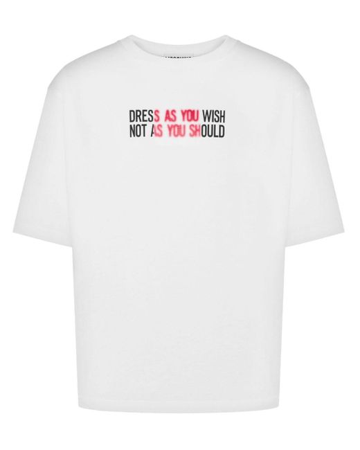 T-shirt en coton à slogan imprimé Moschino pour homme en coloris White