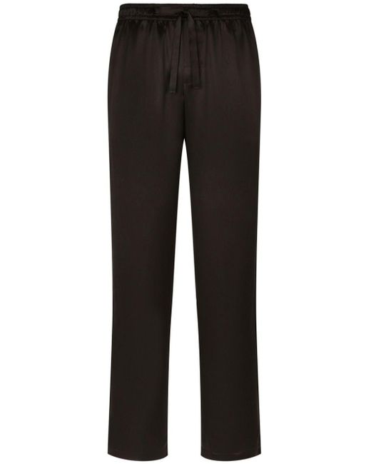 Dolce & Gabbana Black Drawstring-waist Silk Pajama Trousers for men