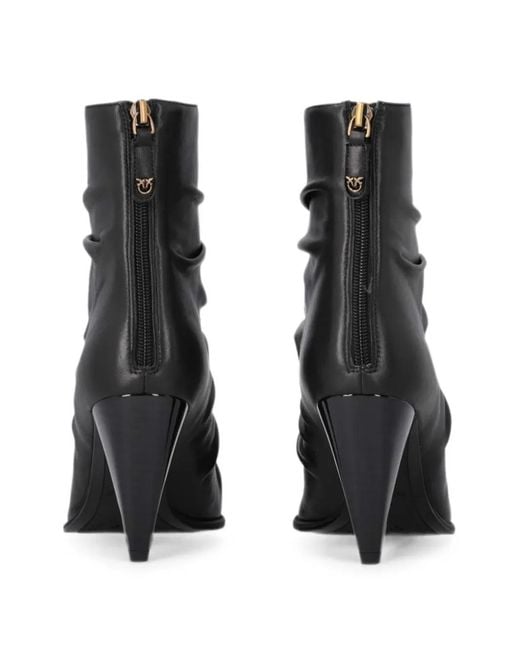 Pinko Black Ruched Pointed-Toe Ankle Boots