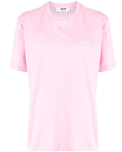MSGM Pink Chest-Logo Crew Neck T-Shirt