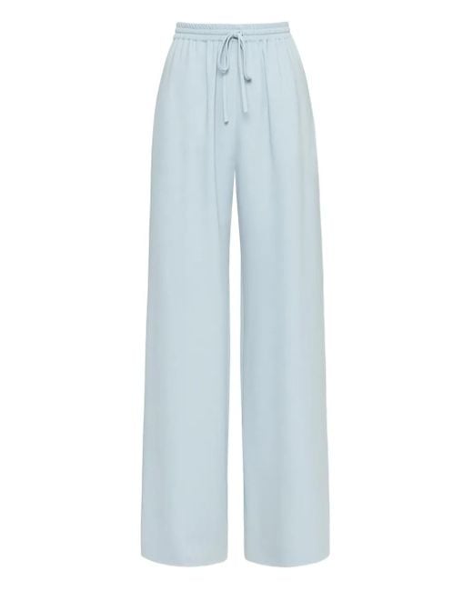 Oscar de la Renta Blue Drawstring-Waist Silk Pants