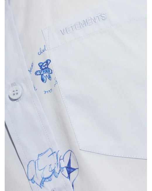 Vetements Blue Doodle-Print Buttoned Shirt for men
