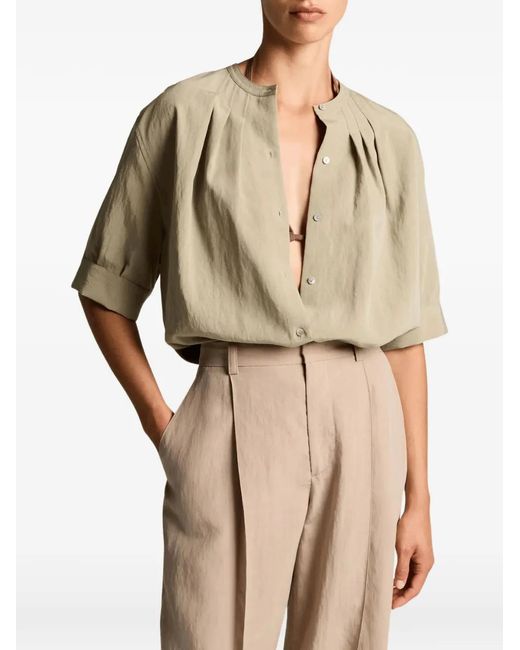 Vince Natural Pleated Short-Sleeve Blouse