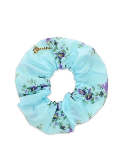 Ganni Blue Floral-Print Scrunchie