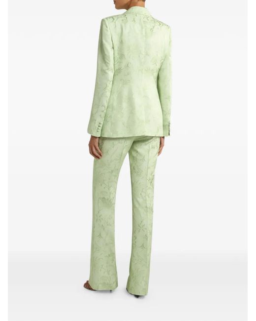 Etro Green Single-Breasted Floral Jacquard Jacket