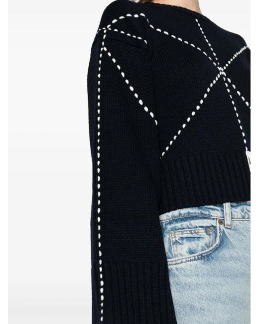 KENZO Blue Sashiko-Stitch Wool Blend Jumper