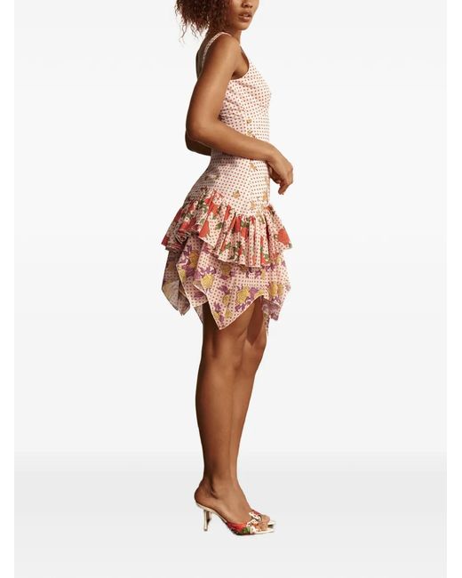 Donde Esteban White Floral-Print Ruffled Mini Dress