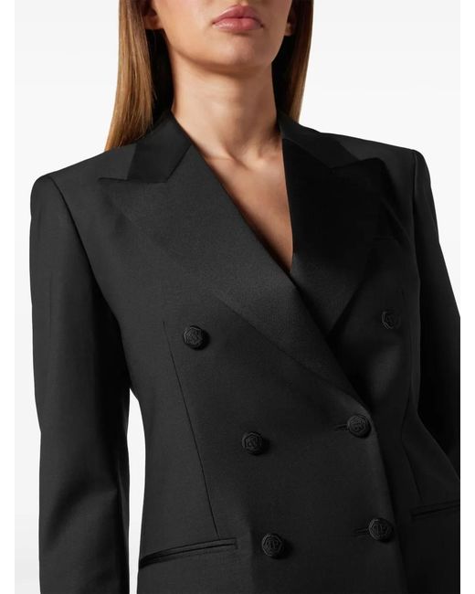 Philipp Plein Black Peak-Lapels Double-Breasted Blazer