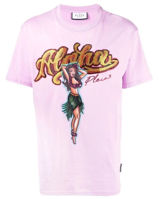 Philipp Plein Pink Graphic-Print Crystal-Embellished T-Shirt for men
