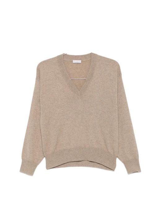 Brunello Cucinelli Natural V-Neck Sweater