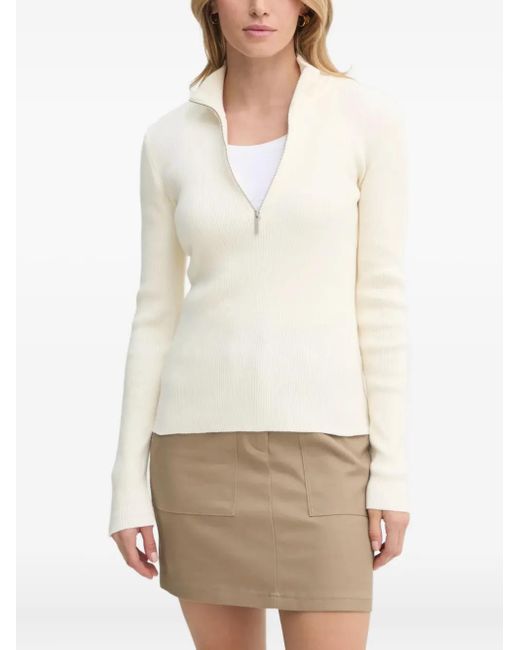 Gestuz White Ribbed Zip-Front Jumper