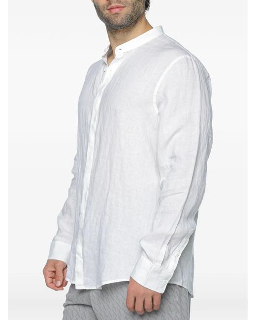 ARMANI EXCHANGE White Linen Mandarin-Collar Shirt for men