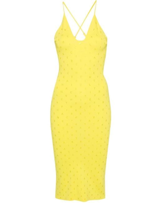 Elisabetta Franchi Yellow Rhinestone-embellished Midi Dress