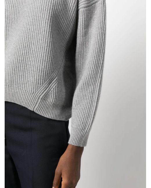 Peserico Gray Roll-Neck Silk-Wool Blend Jumper