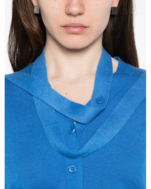 LA PISCINE Blue Buttoned Cardigan