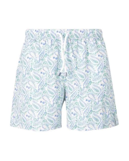 Fedeli Blue Floral-Print Swim Shorts for men