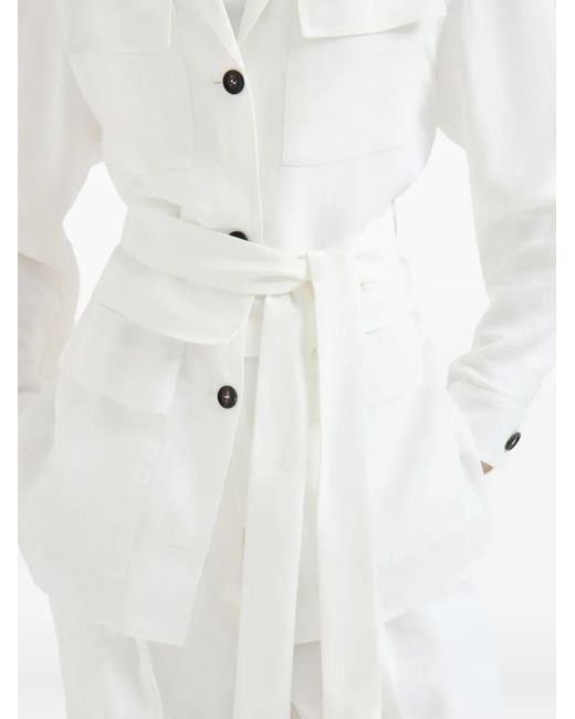 Brunello Cucinelli White Belted Pocket Jacket