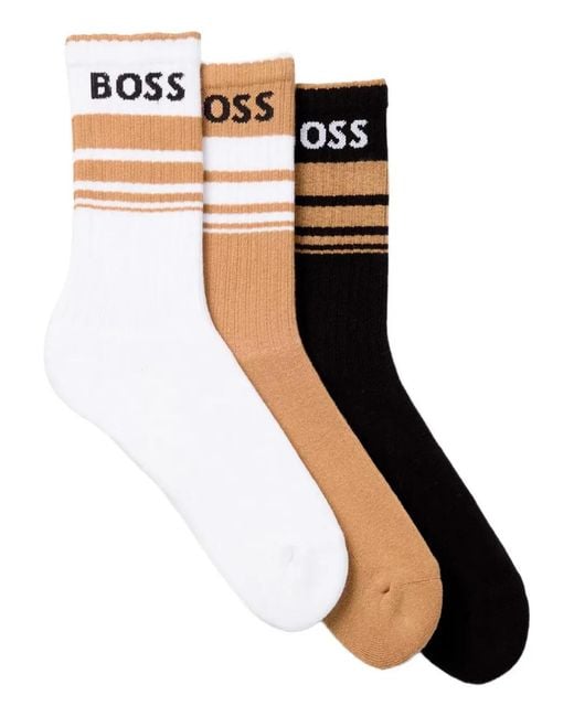 Boss Black Intarsia-Knit Logo Socks (Set Of Three) for men
