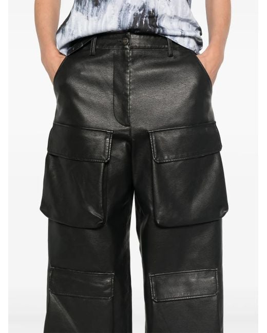 MSGM Gray Faux-Leather Cargo Pants