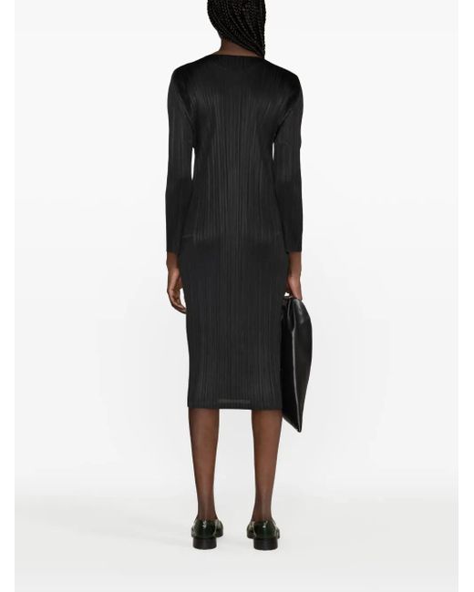 Pleats Please Issey Miyake Black September Plissé-Satin Midi Dress