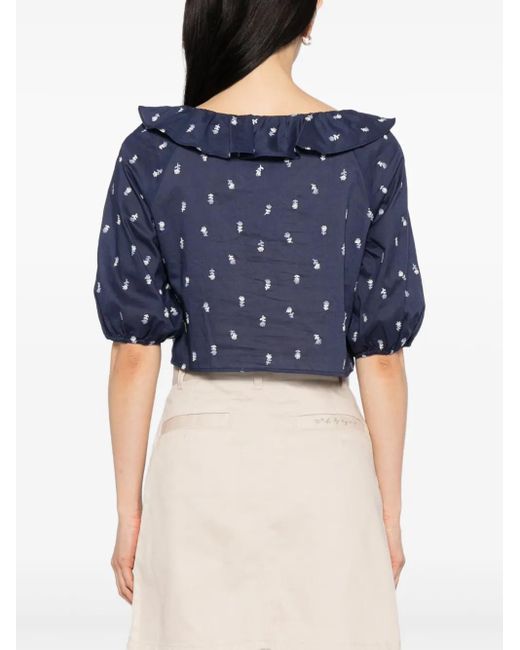 To b. by agnès b. Blue Floral-Embroidered Blouse