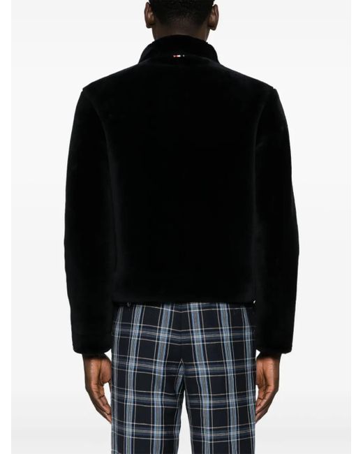 Thom Browne Black Faux-Fur Leather Jacket for men