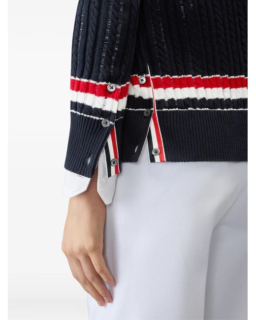 Thom Browne Blue Rwb Stripe Ladder Cable Elongated Cardigan