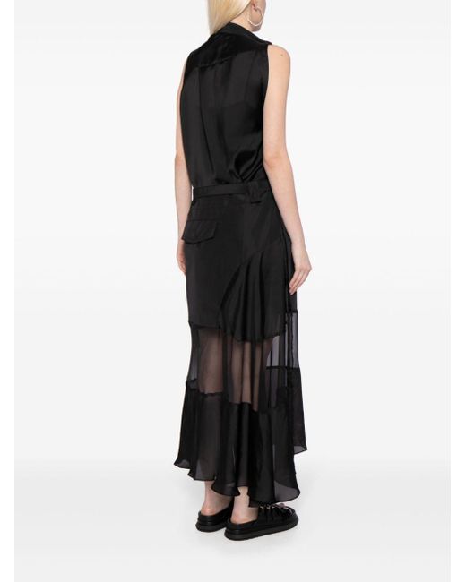 Sacai Black Sheer-panelled Belted Dress