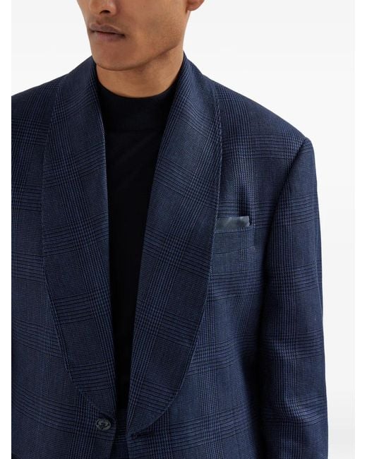 Brunello Cucinelli Blue Stripped-Pattern Silk Pocket Square for men