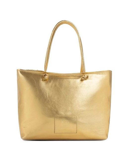 V73 Natural Logo-Patch Tote Bag