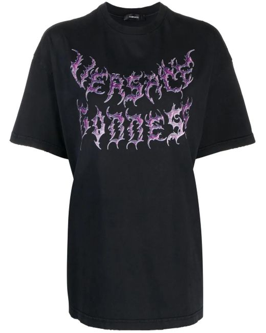 Versace Black Logo-Print Cotton T-Shirt
