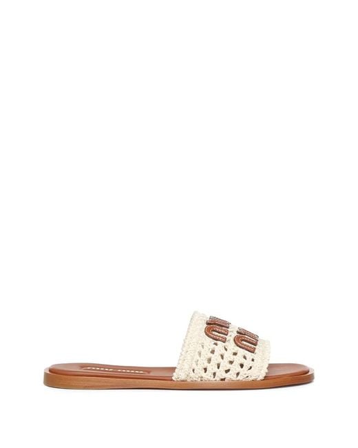Miu Miu White Crochet Logo-Patch Sandals