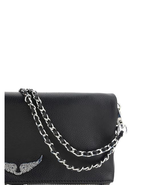 Zadig & Voltaire Black Grained Leather Logo-Detail Shoulder Bag