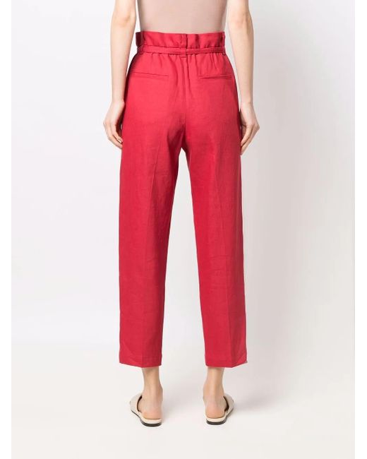 Brunello Cucinelli Red Cropped-Hose Mit Paperbag-Taille
