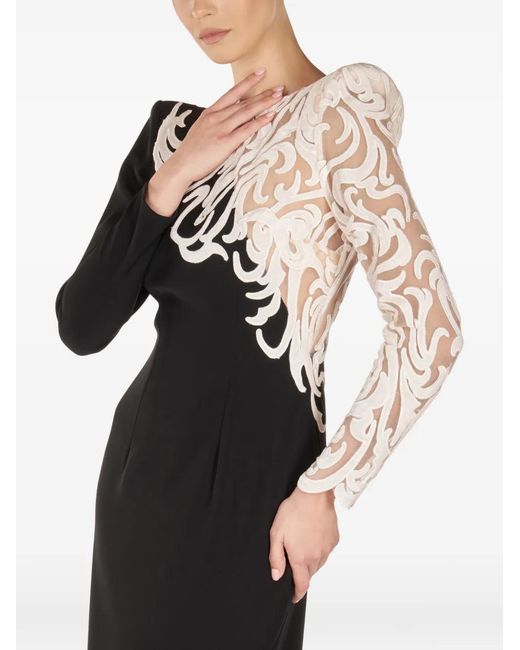 ARAFTU Black Long-Sleeve Lace-Detail Maxi Dress