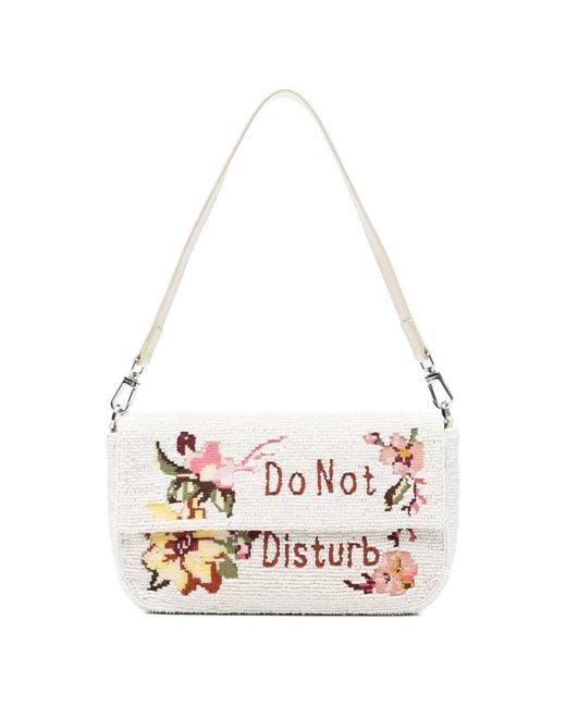 Staud White Timmy Floral Beaded Shoulder Bag
