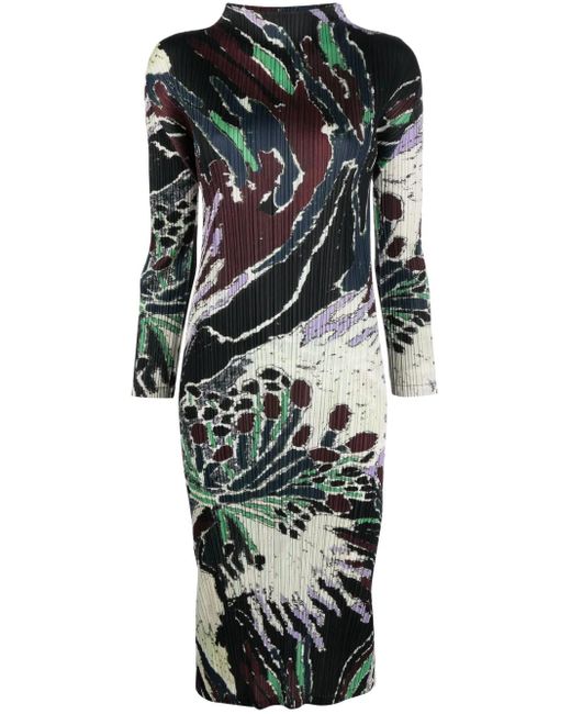 Pleats Please Issey Miyake Black Frosty Forest Midikleid Mit Falten