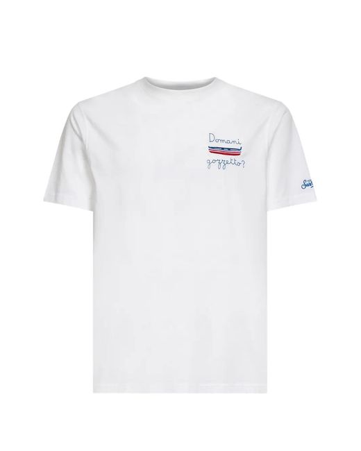 Mc2 Saint Barth White Embroidered Cotton T-Shirt for men