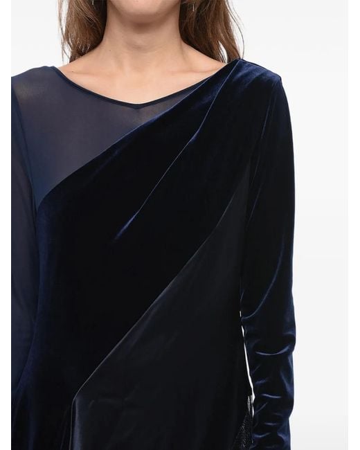 Talbot Runhof Blue Satin Velvet Maxi Dress