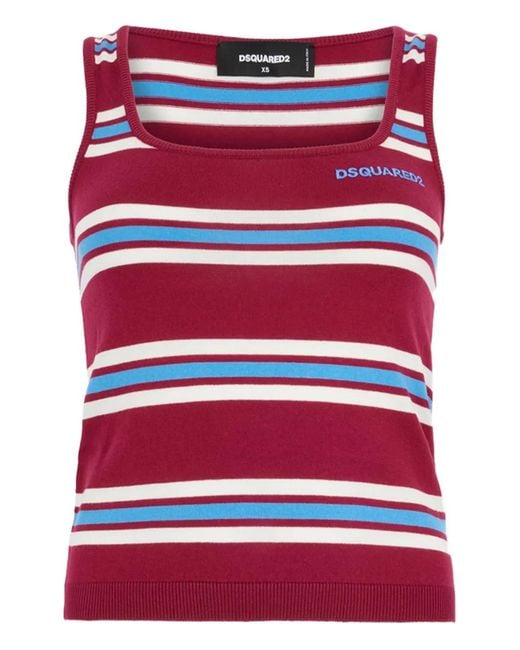 DSquared² Red Striped Knit Tank Top